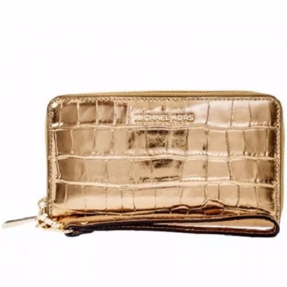 Michael Kors Metallic Gold Embossed Wristlet - Picture 1 of 8